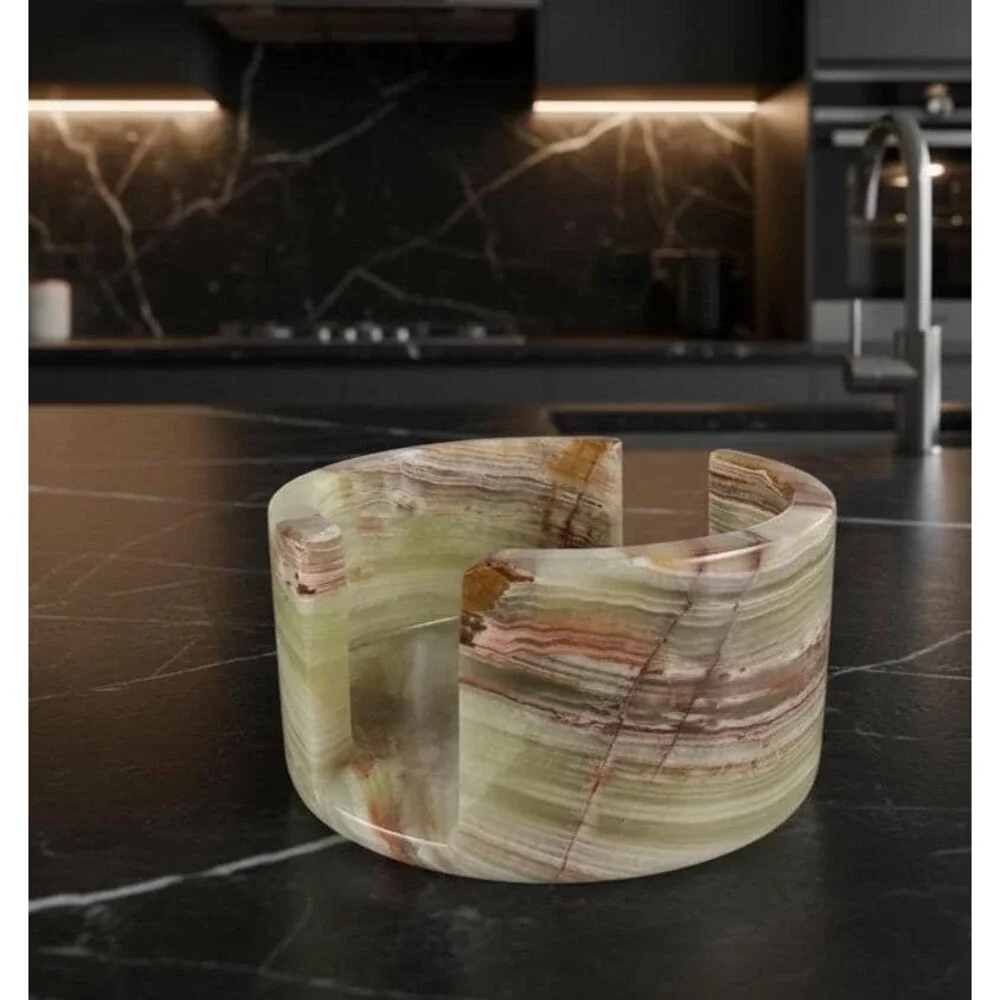 Green Onyx Coasters Set of 6 with Holder | Heavy Natural Stone Drink Coasters